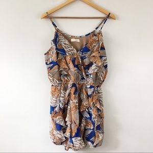 Clay Floral Ruffled V-neck Spaghetti Strap Tropical Romper Size L